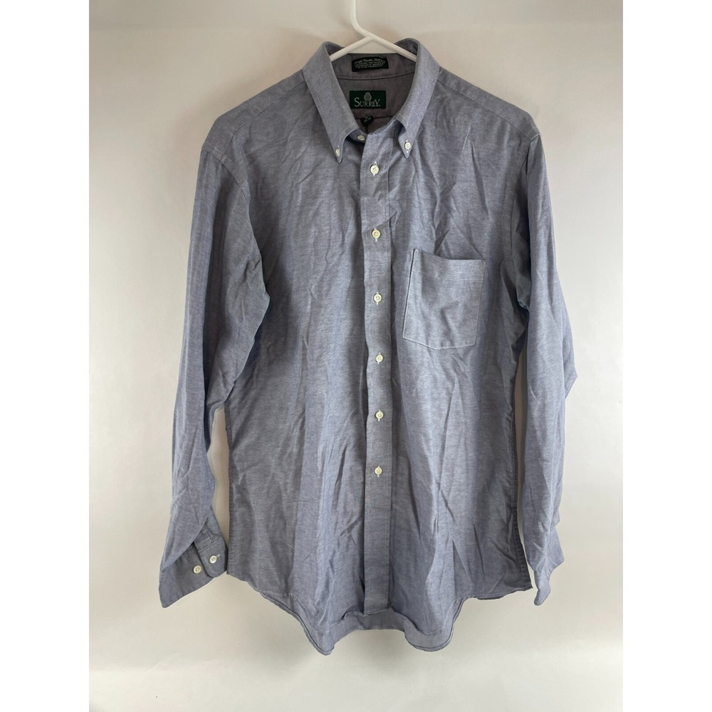 Surrey Shirt Men's Size 16 34-35 Blue White Button Down Long Sleeve Pocket